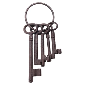 Набор от ключове от пиратски сандък със съкровища, халка за ключодържател в старинен стил, Декорация на стените в селски стил от ковано желязо, подпори за костюми (5 ключа)