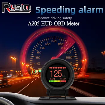Нов автомобили OBD Многофункционален Цифров измерител на централен дисплей A205 HUD Скорост Разход на гориво Температура Волтметър Obd2 сензори