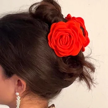 Нов Голям Текстилен Скоба за рози във формата на Цвете Ретро Скоба за Косичек под формата на cauda equina Модни Шнола За коса за Сладко Момиче Нежни Аксесоари за коса