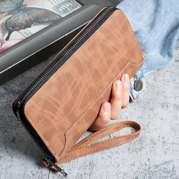 Нов модерен мъжки портфейл с дълъг чантата с цип, мъжки кожен портфейл, многофункционална чанта голям капацитет, с няколко карти.