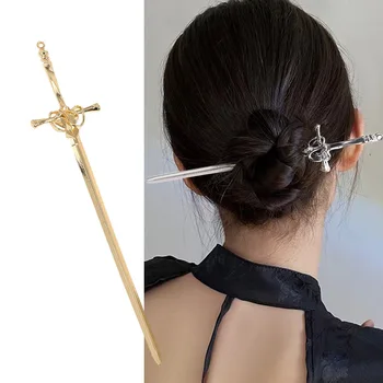 Нова шнола с метален меч в стил пънк, прости пръчки за коса в китайски стил за жени, инструменти за създаване на прически със собствените си ръце, аксесоари за Директна доставка на