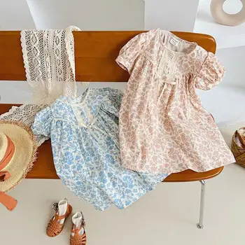 Нова японска детска рокля 2023 година, дрехи за момичета с пресни фрагментира цветя, бельо детско рокля с къс ръкав, модно