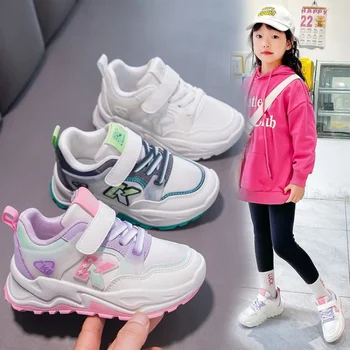 Новата пролетно детски спортни обувки 2024 г., дишащи студентски маратонки за момичета, лесни детски маратонки за средни и големи деца