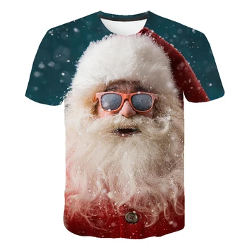 Нови забавни тениски с 3D модел на Дядо Коледа, мъжки модни тениски с интересен коледен модел, ежедневни ризи в стил хип-хоп kawai