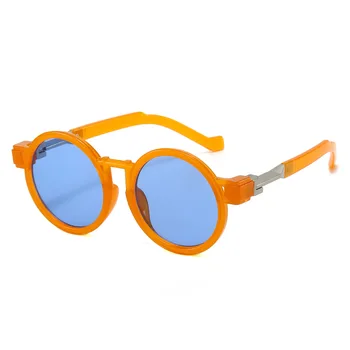 Нови Кръгли Дамски Слънчеви очила в стил Steampunk Нюанси UV400, Модната Марка, Дизайнерски Мъжки Оранжево-Сини Слънчеви Очила в прозрачни рамки Градиентной
