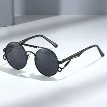Нови кръгли слънчеви очила Prince Mirror в стил steampunk, ретро слънчеви очила, двухлучевые метални очила на извори,