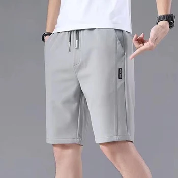 Нови летни мъжки спортни шорти однотонного цвят с пряк модел, свободен, намаляване, ежедневни панталони с еластичен ластик на талията и завязками, спортни панталони за джогинг