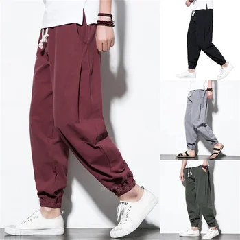 Нови мъжки панталони в японски азиатски стил, Кимона за възрастни, Haori, Реколта Самурайские Китайски Мъжки Гамаши, Панталони Maxi M-5XL