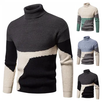 Ново корейското издание 2023 г.; мъжки оборудвана пуловер с висока воротом; модерен универсален пуловер