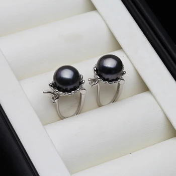 Обеци-клипове с истински черни перли за жени, обеци с естествен таитянским перли, сребърни кръгли обици с перли 925 проба, сватбени