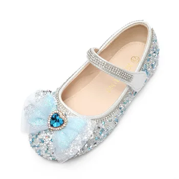 Обувки за партита за момичета, детски танцови обувки Mary Jane, сватбени обувки с кръгло бомбе и малки кристали, кожени обувки, за да се изяви, кука и контур