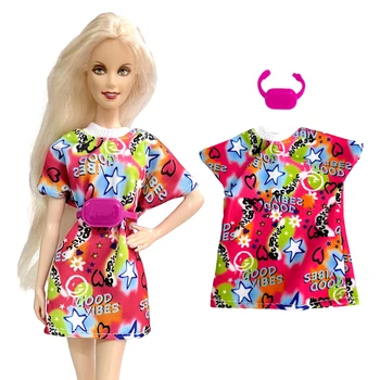 Официална рокля NK от 2 теми в стил скъп куклено улични графити с щастлив улыбающимся лице + розова поясная чанта за Аксесоари на Куклата Барби