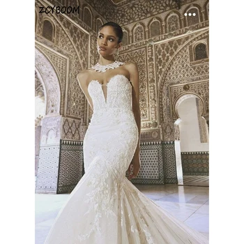 Очарователно Бяла сватбена рокля без презрамки с аппликацией във формата на сърце 2023, Русалка, дължина до пода стрелка с форма на струята, светкавица, сшитое поръчкови Сватбена рокля