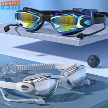 Очила за плуване с висока резолюция, водоустойчиви и фарове за Очила за плуване с покритие покритие, очила за плуване с вградени берушами в кутия