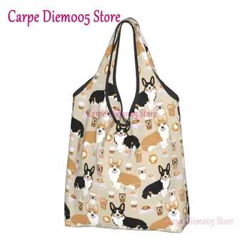 Пазарска чанта за кучета порода Вельш-corgi, Дамски чанти-тоут, Преносими Чанти за пазаруване в магазини за хранителни стоки