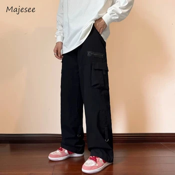 Панталони-карго Мъжки Спортни Свободни чист цвят, Младостта жизнена сила, Пролет-лято, Универсален, Красив Корейски стил, Хай стрийт е широко Разпространен.