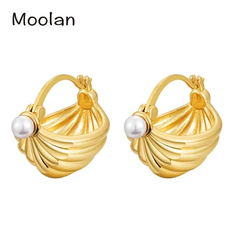 Перлени обеци Moolan Cradle с мед покритие от 18-каратово злато, Окачване с преувеличено темперамент, Модни дамски украса на подарък