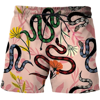Плажни шорти с участието на ужасни животни и змии с 3D-принтом за мъже, забавни хавайски плажни шорти, мъжки Бермуди за почивка, Къси панталони
