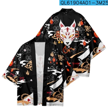 Плюс Размер 6XL Лятото Свободното си кимоно с принтом Японски аниме градинска облекло Жилетка Хавлия на Жените и Мъжете Хаори Топ