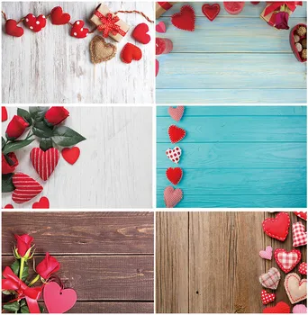 Подаръци от червени сърца и рози, фонове, за снимки на дървена дъска, боядисани стени, направени по поръчка влюбени, Фонове за фотосесии на Ден, Свети Валентин, рожден Ден