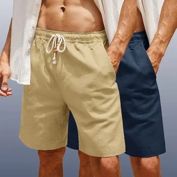 През лятото 2023 година Нови мъжки къси панталони от памук и коноп дантела, ежедневни панталони са с голям джоб, модни дишащи шорти