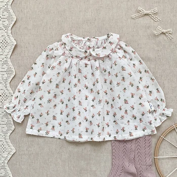 Прекрасна Риза с бродерия за бебета и малки момиченца с дълъг ръкав, пролет-есен, детски дрехи с принтом за малки момичета, риза