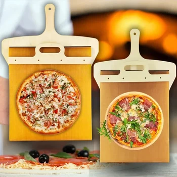 Прибиращ се антипригарная Дървено гребло за прехвърляне на пица с дръжка на Инструмент за печене Тава за пица Инструмент за печене, кухненски принадлежности