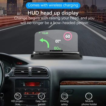 Притежател на мобилен телефон на HUD Авто навигация проектор Централен дисплей QI Безжично зарядно Устройство за Кола