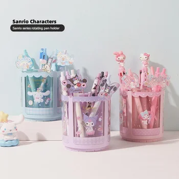 Притежателите дръжки Sanrio Kawaii My Melody Kuromi Cinnamoroll Въртящи многосеточный държач за химикалки, кисточек за грим, дръжки за момичета, кутии за химикалки