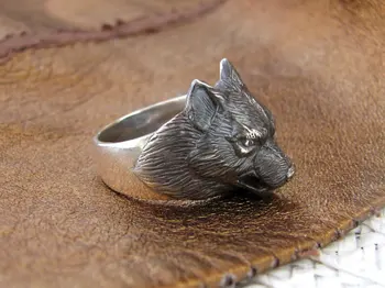 Продажба на едро, Черно Регулируем пръстен с Волчьей обвивка Ръчно изработени пръстени Fenrir, висок клас Марка дизайнер