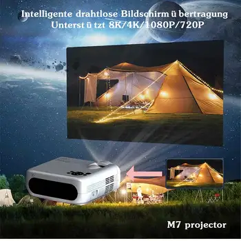 Проектор M7 1920 * 1080P 4,5-инчов LCD дисплей, 5g / 4g Wifi bt Видео, 8k Android 9.0, гласов контрол / дистанционно управление, Bluetooth