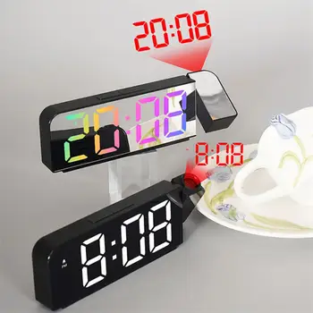 Проекцията на алармата със завъртане на 180 градуса, 12/24 часа, led цифров часовник, USB Акумулаторна тавана проектор за спални, настолни часовници