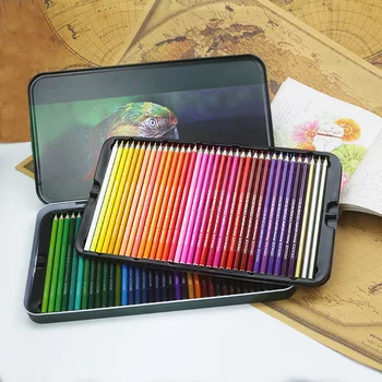Професионални 72 цвят, Маслени Моливи, Комплект моливи за рисуване, Цветни молив за скици, Стоманена кутия за бебешки принадлежности за рисуване