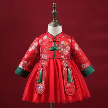 Първият рожден Ден на момичетата Ханфу Китайската Коледна Облекло Благоприятна Цветна Бродерия Източен Традиционен Костюм Детско Древното рокля