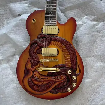 Резбовани електрическа китара във формата на змия, мат нитроцеллюлозная боя, реалното изображение на доставка, срок на доставка 30 дни, може да бъде променено