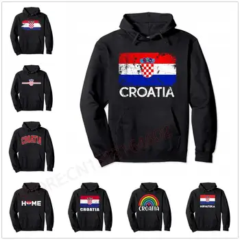 Реколта Hrvatska Croatia Хърватски Флаг Гордост Пуловер Hoody на Мъже, Жени Унисекс Памучни блузи в стил Хип-Хоп Hoody