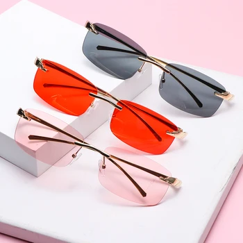 Реколта Уникални Правоъгълни слънчеви очила без рамки под формата на леопард, дамски слънчеви очила в ярки цветове с прозрачни лещи, Маркови Дизайнерски Мъжки Слънчеви очила