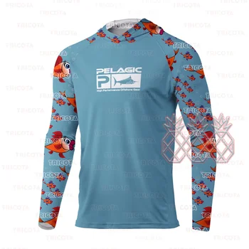 Риза с качулка за пелагической риболов, мъжки ризи за риболов с защита от uv, лятна градинска облекло за риболов с качулка с дълъг ръкав