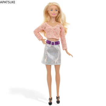 Розов, сребърен комплект модерен кукольной облекло за кукли Барби, облекло за кукли 1/6, аксесоари за кукли Барби, съкратен топ, ризи, поли, детски играчки