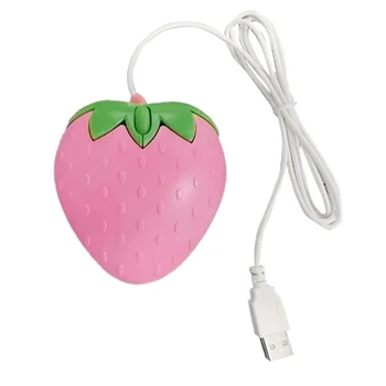 Розова клубничная USB-жичен мишка, малка оптична компютърна игрална мишката за момичета, Коледен подарък