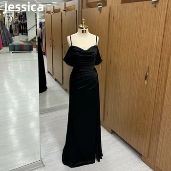 Рокли за бала от черен сатен Jessica за спагети презрамки, плиссированное вечерна рокля Vestidos De Fiesta, рокля по поръчка дрехи за сватбената парти