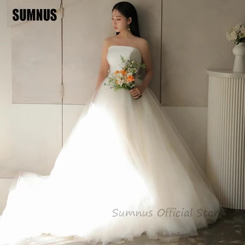 Сватбени рокли SUMNUS Fairy White трапецовидна форма, Корея, Азия, фотосесии, рокля на принцеса булка без презрамки, Мори Garden за специални случаи