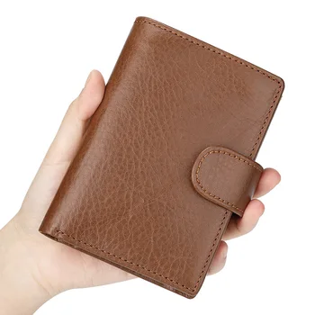 Сгъваем мъжки кратък портфейла на RFID в ретро-стил от естествена кожа, чанта от телешка кожа, вертикална кожена чанта