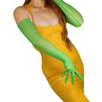 Секси дамски ПРОЗРАЧНИ РЪКАВИЦИ DooWay от окото на материала, сверхдлинный еластичен тюл, тек сензорен екран 70 см, вечерни костюми за cosplay, Зелена ръкавица