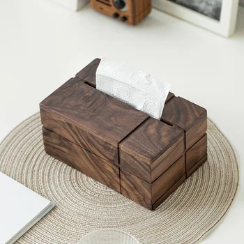 Скандинавска креативната кутия за хартия от черен орех, кутия за салфетки от масивна дървесина, дървени многофункционална кутия за съхранение в японския кът
