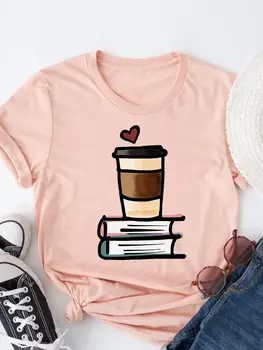 Сладки тениски с кофейным принтом, дрехи, Дамски тениски с къс ръкав, тенденция стил 90-те, Дамски ежедневни мода, Дамски графична тениска