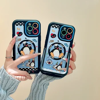 Сложете си Шапка Little Penguin Bracket Магнитен Калъф За Телефон Iphone 11 12 13 14 15 Pro Max XS X XR Модни Новости Ins Подарък
