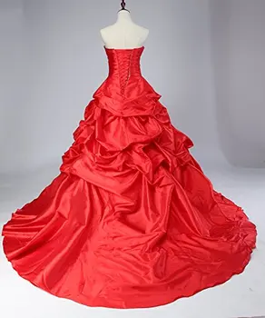 Снимка на Черно-червено Бална рокля Сватбена рокля Vestido De Noiva Апликация на Сладко Разгъвка на Струята Рокля на Булката Сватбена рокля ГОРЕЩО