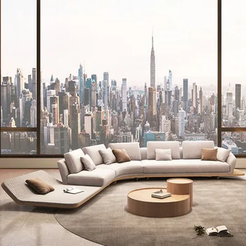 Спот италиански Минималистичен Текстилен диван, Луксозна всекидневна, Голям апартамент, Комбиниран Ъглов Диван от пепел специална форма