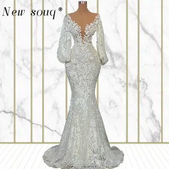 Стилни вечерни рокли на Русалка с дълбоко V-образно деколте и 3D цветен аппликацией С дълъг ръкав, дамски празнична дрехи, прости сватбени рокли
